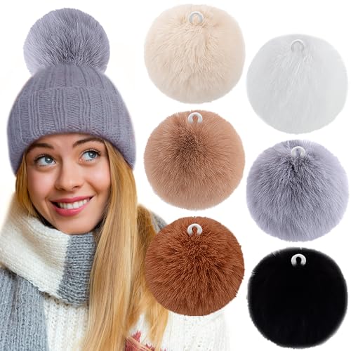 BQTQ 6 Pcs 4 Inch Large Faux Rabbit Fur Pom Poms with Elastic Loop (Soft) - color: Soft Color