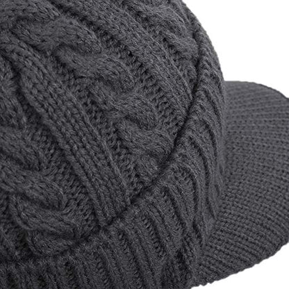 Original One Winter Ear Flap Visor Beanie Lining Hat with Billed Knit Brimmed Cap - color: Grey