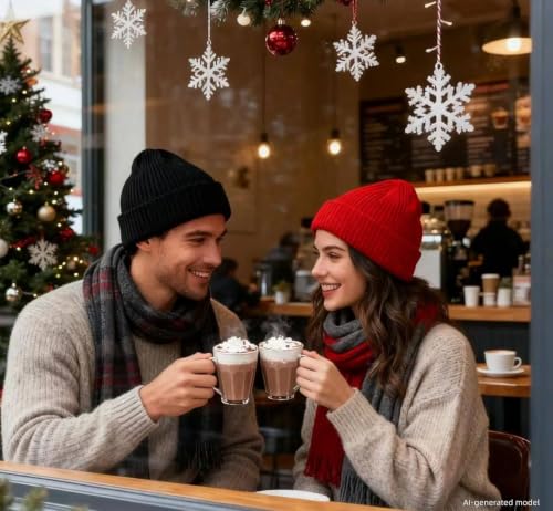 Red Ribbed Knit Beanie Cuffed Winter Hat Soft Warm Skull Cap for Men Women Adults - color: Black