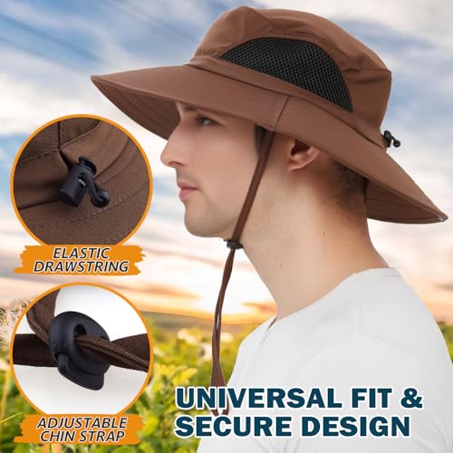 Wide Brim Sun Bucket Hat, Waterproof Boonie Hat for Men & Women - color: 01 Brown