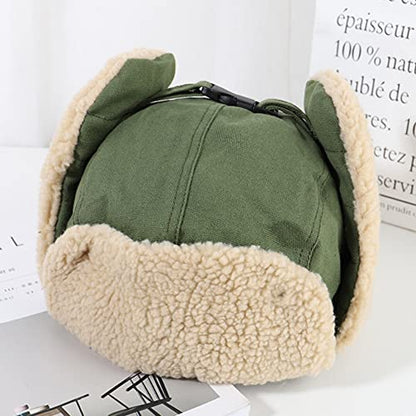 Unisex Winter Hats with Ear Flaps Cotton Trapper Hat Aviator Windproof Ski Cap Buckle Closure Ushanka Outdoor - color: A-blue