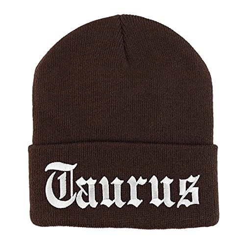 Trendy Apparel Shop Taurus Old English Embroidered Long Cuff Beanie - color: Brown