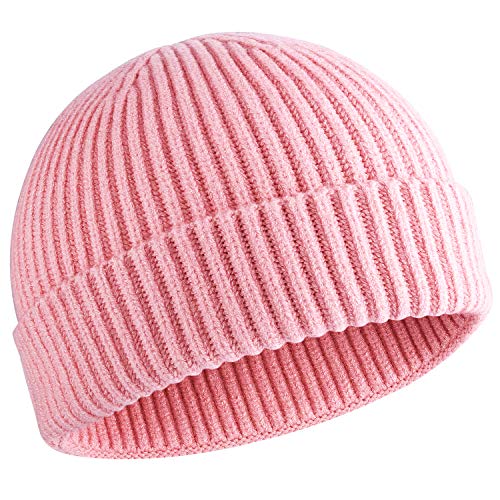 50% Wool Knit Short Fisherman Beanie for Men Women Warm Winter Hat - color: #Pink