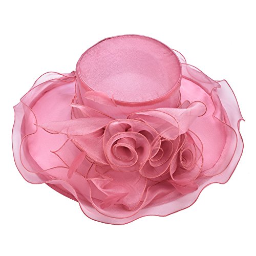Lawliet Womens Flower Wedding Occasion Wide Brim Church Dress Sun Hat A341 - color: Medium Pink, size: One Size