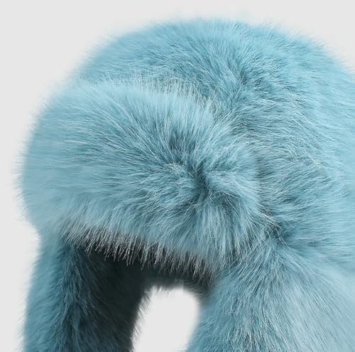 Women Faux Fur Trapper Hat Fuzzy Ushanka Hat Long Pile Faux Fur with Pom Pom Winter Warm Hat Ski Hat Outdoor - color: Black