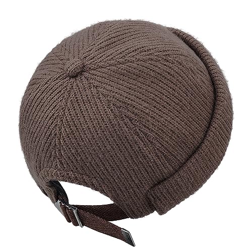 Clakllie Warm Brimless Hat Knitted Skull Cap Docker Hat Soft Beanie Worker Hat Rolled Cuff Sailor Fisherman Leon Hat - color: S-dbh04-brown
