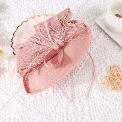 AQOKKA Women Fascinators Hats Flower Mesh Feathers Headband Clip - color: 1 Pc Feather Fascinators : Blush Pink