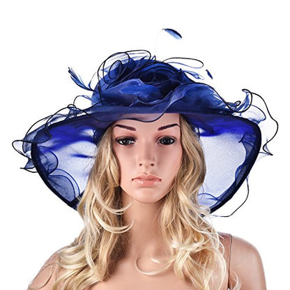 Lawliet Womens Flower Wedding Occasion Wide Brim Church Dress Sun Hat A341 - color: Navy Blue, size: One Size
