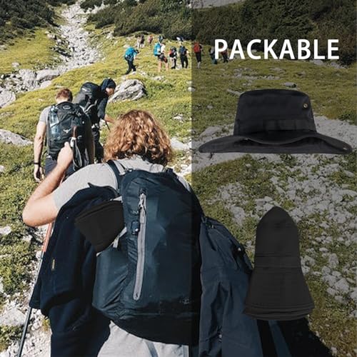 Sun Hats for Men Women Bucket Hat UPF 50+ Boonie Fishing Safari Hat - color: Black