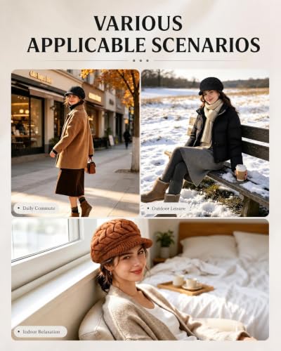 YSense 2 Pack Womens Winter Hats Warm Knit Beanie with Visor - color: Black Dark Orange