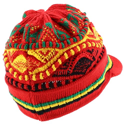 Armycrew Rasta Jamaica Style Thick Acrylic Knit Cuff Beanie Visor - color: Red Rgy