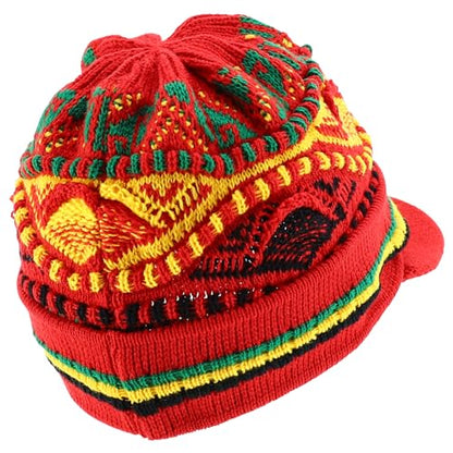 Armycrew Rasta Jamaica Style Thick Acrylic Knit Cuff Beanie Visor - color: Red Rgy