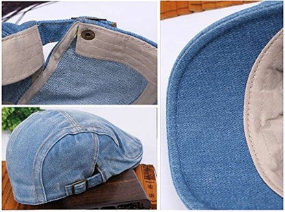 Quanhaigou Unisex Denim Newsboy Hats Flat Ivy Gatsby Cabbie Driving Berets Hat Cotton Dad Cap for Men Women - color: Light Jean Blue