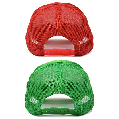 DALIX Solid Blank Trucker Hats Caps 2 Pack - color: Red and Kelly Green