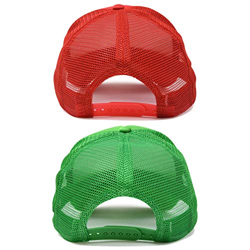 DALIX Solid Blank Trucker Hats Caps 2 Pack - color: Red and Kelly Green
