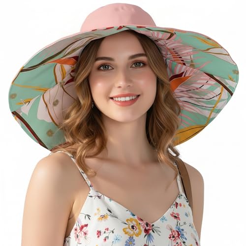 Women Bohemian Reversible Sun Hat Wide Brim Fishing Hats - color: M3017-pink