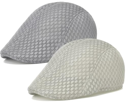 2 Pack Teenagers' Mesh Cap Breathable Summer Newsboy Hat Adjustable Beret Ivy Cap Irish Riding Hiking Hats - color: Light Gray/Light Khaki