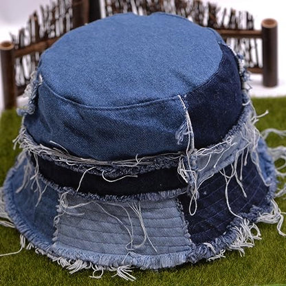Cotton Denim Distressed Bucket Hat, Sun Hat, Hat for Men and Women - color: Yflm