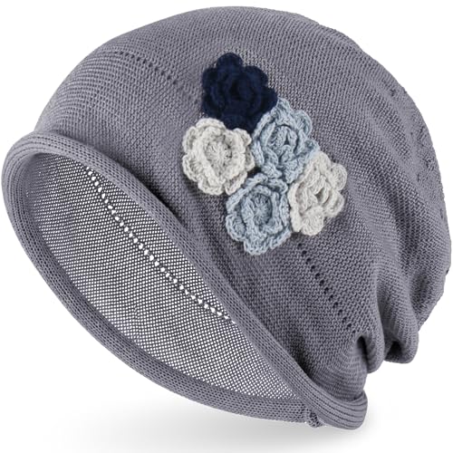Ababalaya Breathable Cotton Linen Slouchy Beanie Hat for Women - color: Light Gray