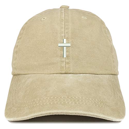 Trendy Apparel Shop Cross Embroidered Washed Cotton Adjustable Cap - color: Khaki