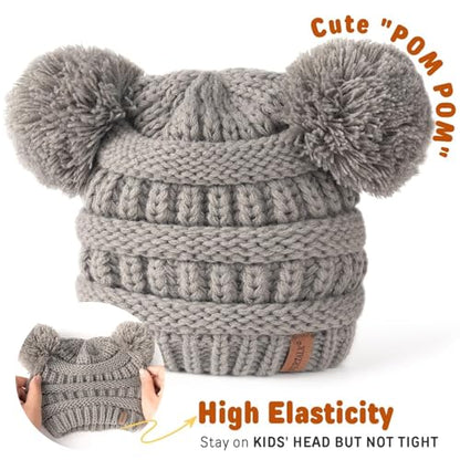 FURTALK Baby Winter Knitted Beanie Hat Soft Warm Pom Poms Toddler Skull Cap - color: Black+white+grey, size: 1-3T