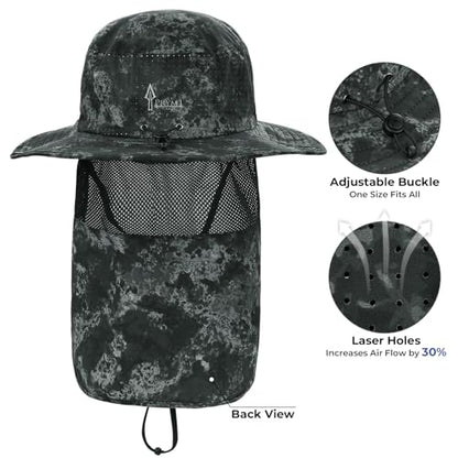KastKing Sol Armis UPF 50 Boonie Hat for Sun Protection,Men Women - color: Black Camo (With Shield)