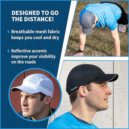TrailHeads Men's Race Day Running Hat, Quick Dry, Moisture Wicking - color: White Charcoal & Black 3-pack