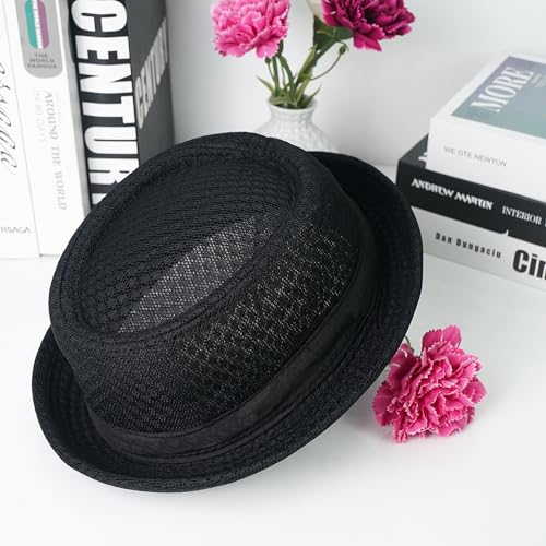 Luwint Cute Fedora Hat - Lightweight Breathable Mesh Crushable Roll Up Short Brim Bowler Derby Cap - color: Black