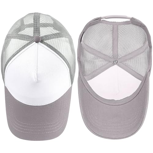 Falari 5-Panel Mesh Baseball Cap, Trucker Hat, Structured Plain Design, Cotton, Adjustable Size - color: 1pk Light Gray