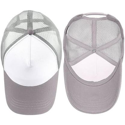 Falari 5-Panel Mesh Baseball Cap, Trucker Hat, Structured Plain Design, Cotton, Adjustable Size - color: 1pk Light Gray