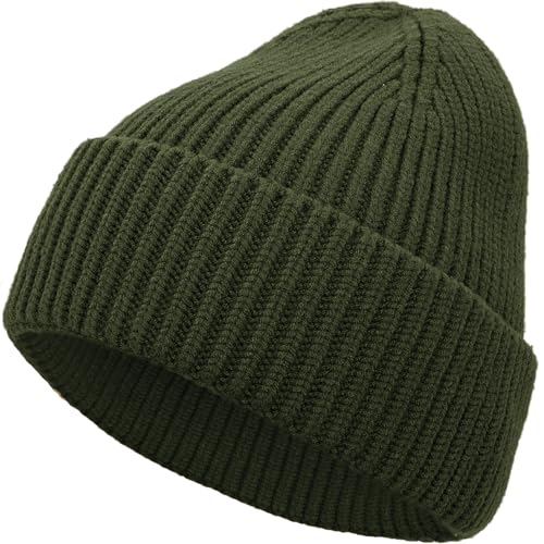 Seamless Beanie Hat for Men Women Wool Fisherman Beanies Winter Hats - color: Army Green