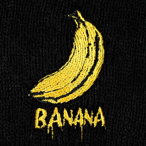 Black Beanie Hat for Men Women Embroidered Knit Winter Beanies Cap - color: Banana