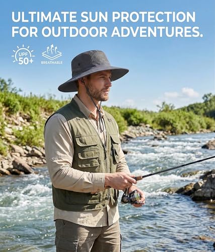 Sun Bucket Hat for Men Women Wide Brim UPF 50+ UV Protection Waterproof - color: Dark Gray