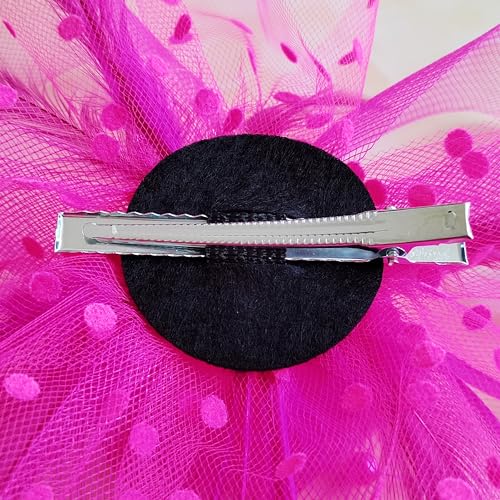 JUNBESTN Fascinators Hat Tea Party Headwear for Women Flower Mesh Feathers Headband - color: Hotpink