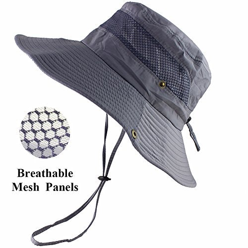 CAMOLAND Mens Fishing Hat Wide Large Brim Sun Hat with Outdoor UV Protection - color: Grey