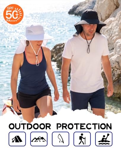 Home Prefer Outdoor UPF50+ Sun Hat Wide Brim Mesh Fishing Hat with Neck Flap - color: White