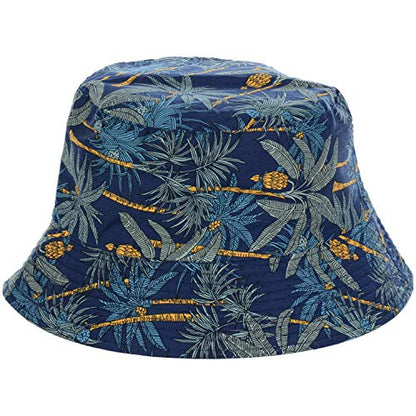 BYOS Unisex Trendy Reversible Lightweight Printed Bucket Hat Packable Outdoor - color: Midnight Blue Palm Tree