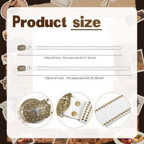 Chicingyou Cowboy Hat Belt - color: White, size: for 31-34" Waist, style: Rivets