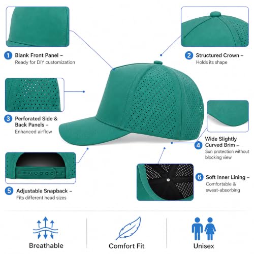 5 Panel Baseball Cap Quick Dry Mesh Snapback Hat for Women Men - color: Lakegreen