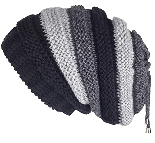 Lilax Knit Slouchy Oversized Soft Warm Winter Beanie Hat - color: Black Stripe