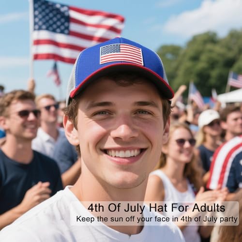 American Flag Trucker Hat, Adjustable USA Baseball Cap for Men Women - color: Red