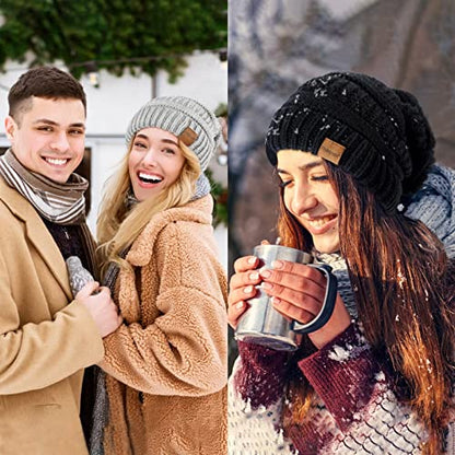 Slouchy Women's Winter 3 Pieces Beanie Hat Women Men Oversized Warm Knitted Women's Hat Winter Thick for Cold Weather - color: Black+oatmeal+burgundy
