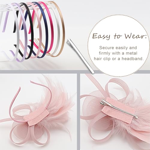 DRESHOW Fascinators Hats for Women Tulle Feather Tea Party Fascinator Hats - color: Nude Pink