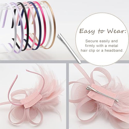 DRESHOW Fascinators Hats for Women Tulle Feather Tea Party Fascinator Hats - color: Nude Pink
