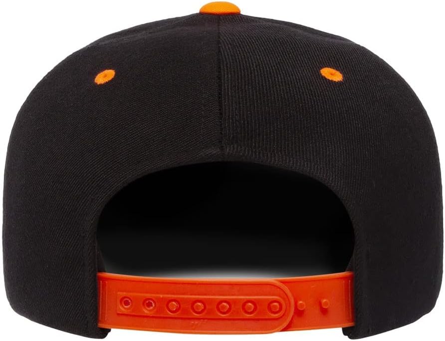 YP Classics 6089 Wool-Blended 6 Panel High Profile Flatbill Snapback Cap - color: Black/Neon Orange