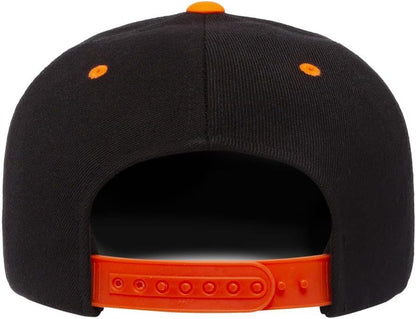 YP Classics 6089 Wool-Blended 6 Panel High Profile Flatbill Snapback Cap - color: Black/Neon Orange