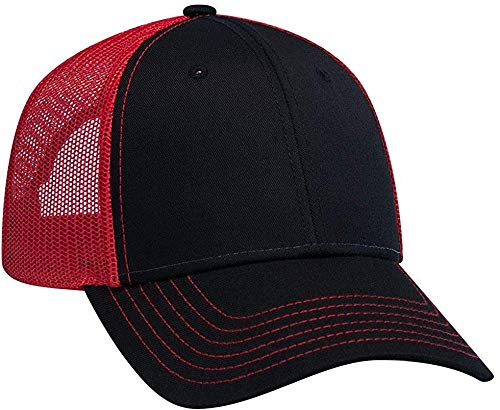 Ashen Fane 6 Panel Low Profile Contrast Vertical Mesh Back Snapback Hat - color: Blk/Blk/Red