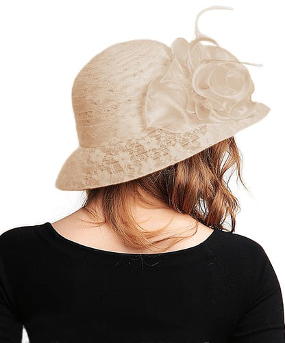 Women's Organza Derby Fascinator Hat Cloche Bowler Hat Cocktail Tea Party Wedding Sun Hat - color: A4-khaki