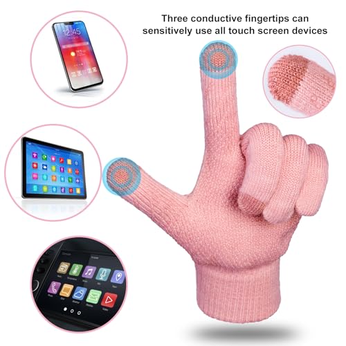 Loritta 3 in 1 Womens Winter Hat Gloves Scarf Set, Warm Hat Mittens - color: Pink