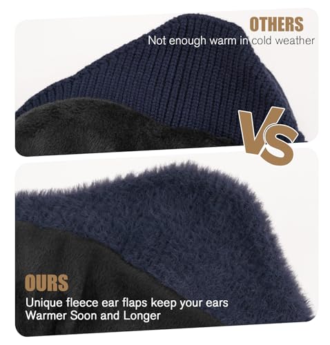 MELASA Winter Fleece Lined LED Beanie with Earflap, Warm Hats with Light - color: Black